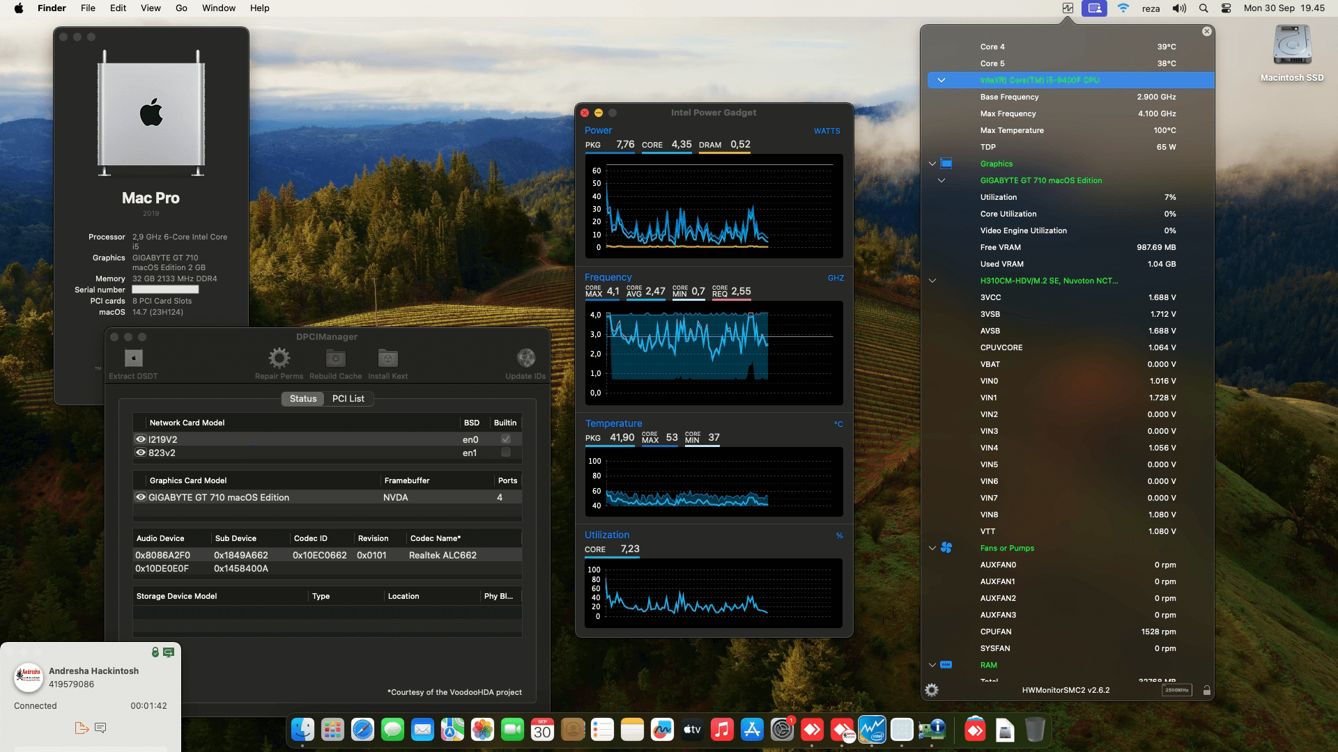 Success Hackintosh macOS Sonoma 14.7 Build 23H124 in Asrock H310CM-HDV/M.2 SE + Intel Core i5 9400F + Gigabyte GT 710